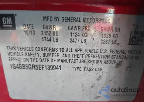 2014 Buick Lacrosse Leather Group from USA, damaged, VIN 1G4GB5GR5EF139941